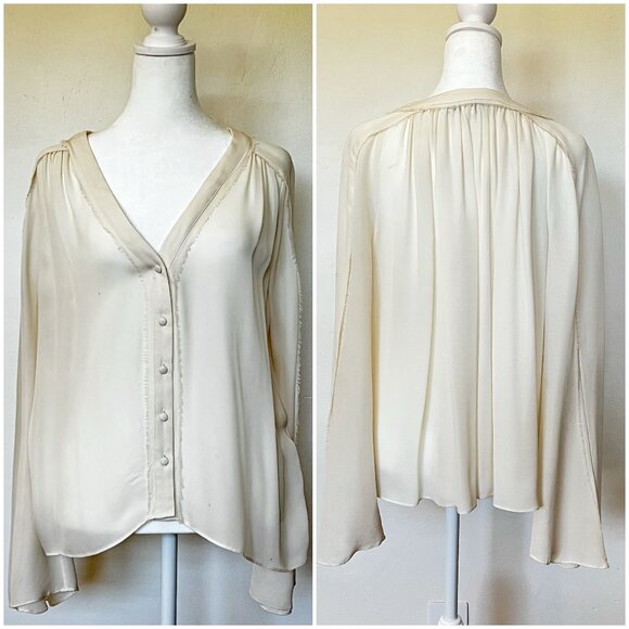 Elizabeth & James 100% Silk Blouse Cream V Neck Quiet Luxury Cottagecore Chic S - Picture 3 of 13